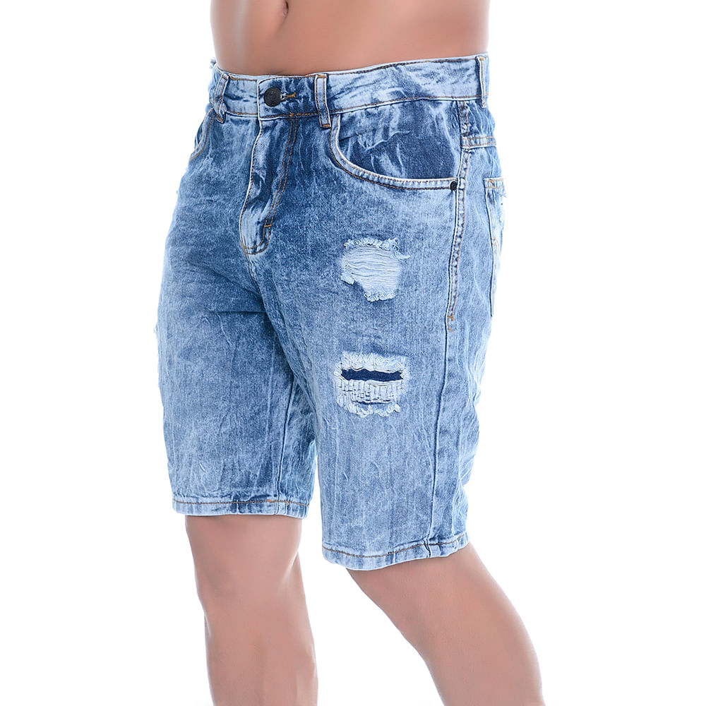 Promoção de Bermuda Jeans Masculina Destroyed Azul Ref: 395 - CT