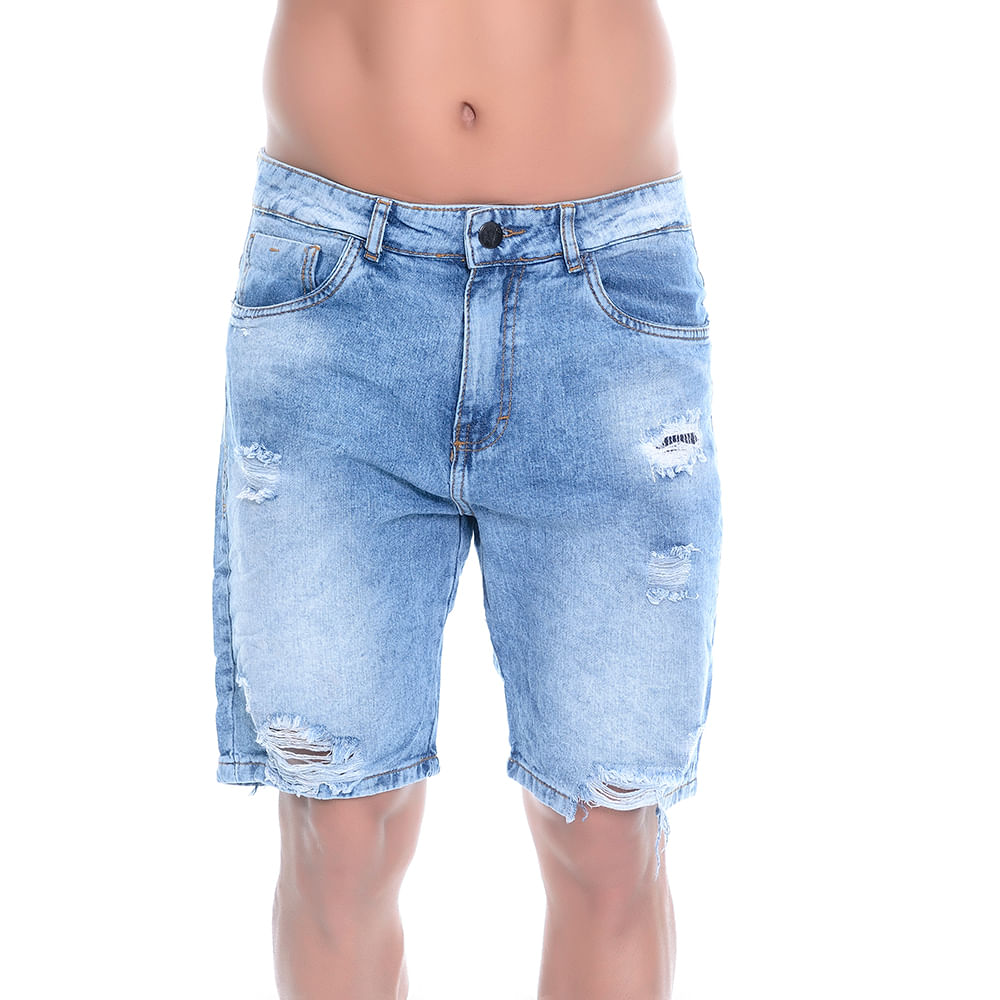 Bermuda Jeans Masculina Destroyed Altura Do Joelho % - Imperium