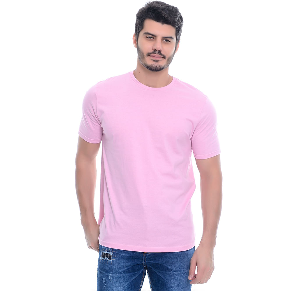 Camiseta Masculina Manga Curta Gola Redonda Básica Rosa Ref:117781H;Cor:Rosa;Tamanho:P