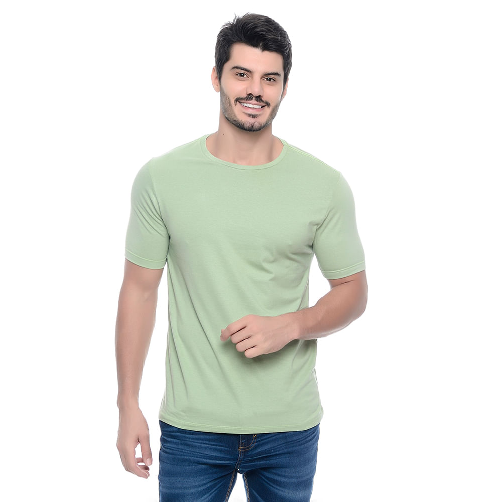Camiseta Masculina Manga Curta Gola Redonda Básica Verde Cor:Verde;Tamanho:P